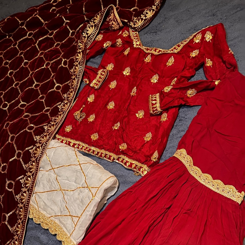 Heavy Indian Pakistani gharara sharara suit. Beautiful.